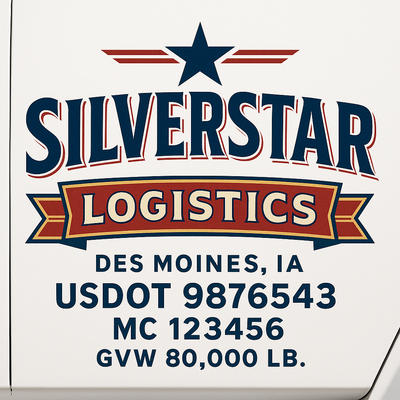 Trucking, Logistics, Transport Inspired Truck Door Lettering Decal Sticker Signs For Style & Compliance With USDOT, MC, GVW Or Any Regulation Number Lines (Set of 2)