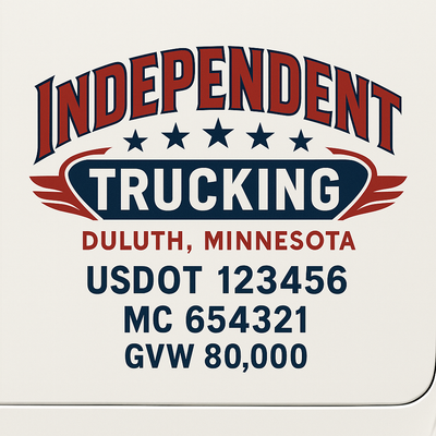 Trucking, Logistics, Transport Inspired Truck Door Lettering Decal Sticker Signs For Style & Compliance With USDOT, MC, GVW Or Any Regulation Number Lines (Set of 2)