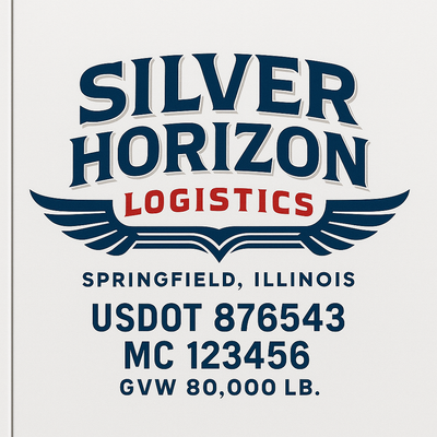Trucking, Logistics, Transport Inspired Truck Door Lettering Decal Sticker Signs For Style & Compliance With USDOT, MC, GVW Or Any Regulation Number Lines (Set of 2)