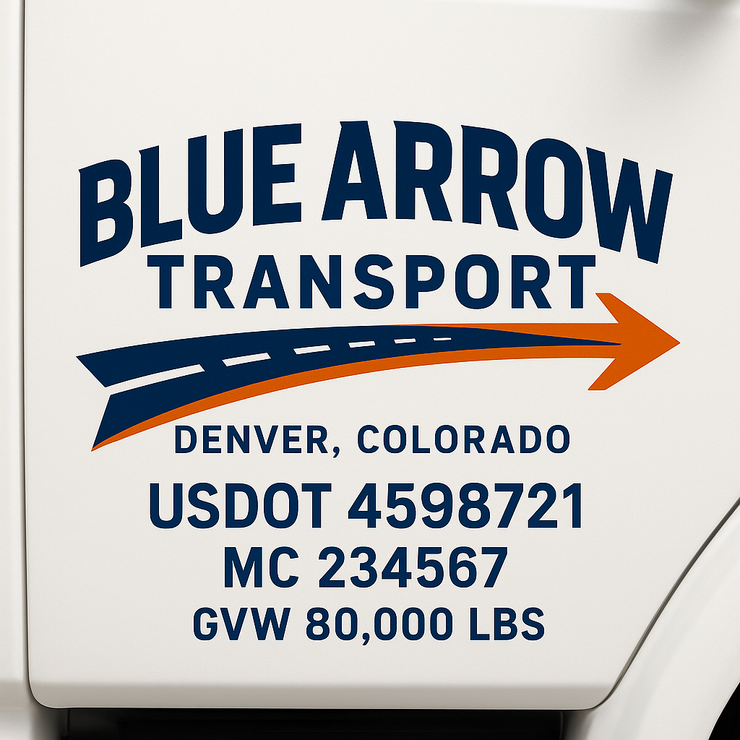 Trucking, Logistics, Transport Inspired Truck Door Lettering Decal Sticker Signs For Style & Compliance With USDOT, MC, GVW Or Any Regulation Number Lines (Set of 2)