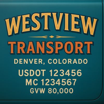 Trucking, Logistics, Transport Inspired Truck Door Lettering Decal Sticker Signs For Style & Compliance With USDOT, MC, GVW Or Any Regulation Number Lines (Set of 2)