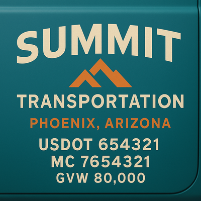 Trucking, Logistics, Transport Inspired Truck Door Lettering Decal Sticker Signs For Style & Compliance With USDOT, MC, GVW Or Any Regulation Number Lines (Set of 2)