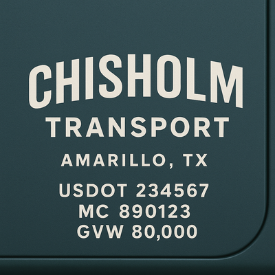 Trucking, Logistics, Transport Inspired Truck Door Lettering Decal Sticker Signs For Style & Compliance With USDOT, MC, GVW Or Any Regulation Number Lines (Set of 2)