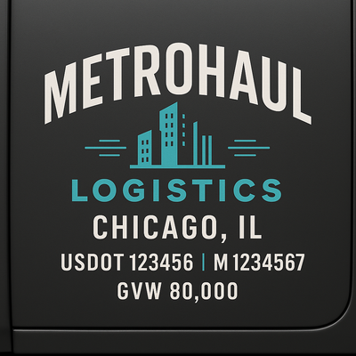 Trucking, Logistics, Transport Inspired Truck Door Lettering Decal Sticker Signs For Style & Compliance With USDOT, MC, GVW Or Any Regulation Number Lines (Set of 2)