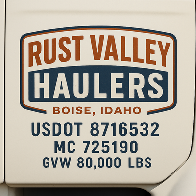 Trucking, Logistics, Transport Inspired Truck Door Lettering Decal Sticker Signs For Style & Compliance With USDOT, MC, GVW Or Any Regulation Number Lines (Set of 2)