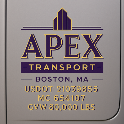Trucking, Logistics, Transport Inspired Truck Door Lettering Decal Sticker Signs For Style & Compliance With USDOT, MC, GVW Or Any Regulation Number Lines (Set of 2)
