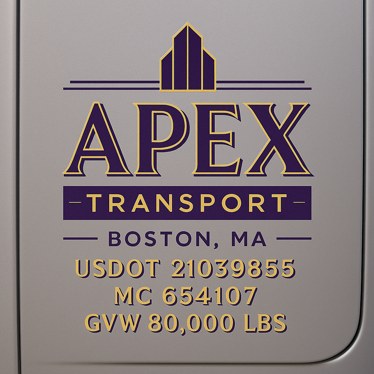 Trucking, Logistics, Transport Inspired Truck Door Lettering Decal Sticker Signs For Style & Compliance With USDOT, MC, GVW Or Any Regulation Number Lines (Set of 2)