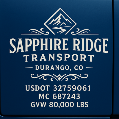 Trucking, Logistics, Transport Inspired Truck Door Lettering Decal Sticker Signs For Style & Compliance With USDOT, MC, GVW Or Any Regulation Number Lines (Set of 2)