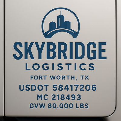 Trucking, Logistics, Transport Inspired Truck Door Lettering Decal Sticker Signs For Style & Compliance With USDOT, MC, GVW Or Any Regulation Number Lines (Set of 2)
