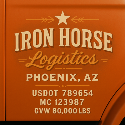 Trucking, Logistics, Transport Inspired Truck Door Lettering Decal Sticker Signs For Style & Compliance With USDOT, MC, GVW Or Any Regulation Number Lines (Set of 2)
