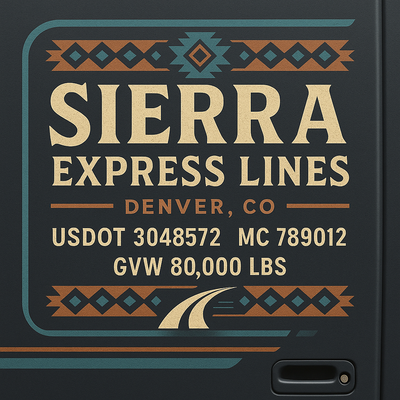 Trucking, Logistics, Transport Inspired Truck Door Lettering Decal Sticker Signs For Style & Compliance With USDOT, MC, GVW Or Any Regulation Number Lines (Set of 2)
