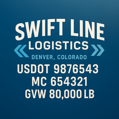 Trucking, Logistics, Transport Inspired Truck Door Lettering Decal Sticker Signs For Style & Compliance With USDOT, MC, GVW Or Any Regulation Number Lines (Set of 2)