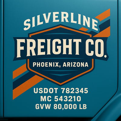 Trucking, Logistics, Transport Inspired Truck Door Lettering Decal Sticker Signs For Style & Compliance With USDOT, MC, GVW Or Any Regulation Number Lines (Set of 2)