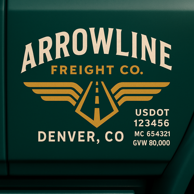 Trucking, Logistics, Transport Inspired Truck Door Lettering Decal Sticker Signs For Style & Compliance With USDOT, MC, GVW Or Any Regulation Number Lines (Set of 2)