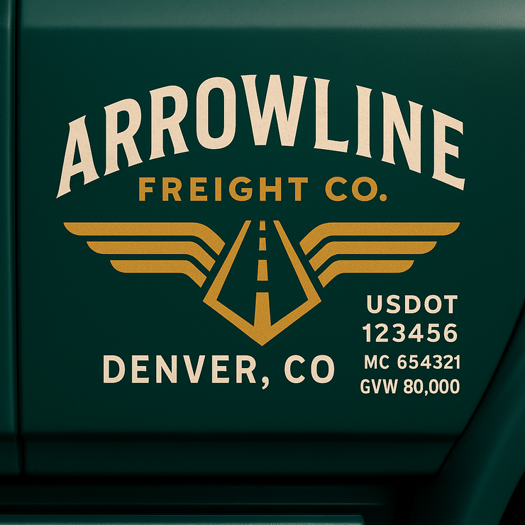 Trucking, Logistics, Transport Inspired Truck Door Lettering Decal Sticker Signs For Style & Compliance With USDOT, MC, GVW Or Any Regulation Number Lines (Set of 2)