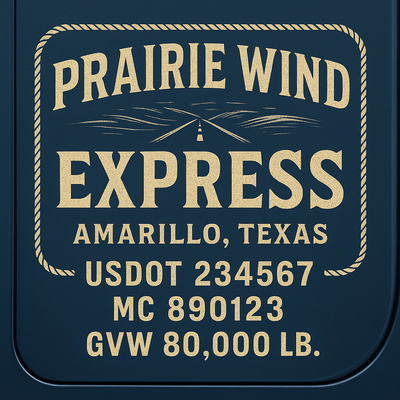 Trucking, Logistics, Transport Inspired Truck Door Lettering Decal Sticker Signs For Style & Compliance With USDOT, MC, GVW Or Any Regulation Number Lines (Set of 2)