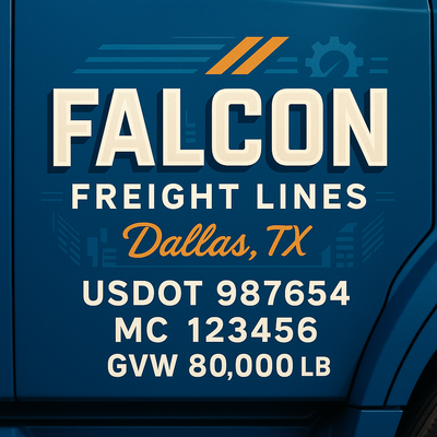 Trucking, Logistics, Transport Inspired Truck Door Lettering Decal Sticker Signs For Style & Compliance With USDOT, MC, GVW Or Any Regulation Number Lines (Set of 2)