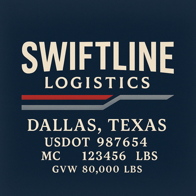 Trucking, Logistics, Transport Inspired Truck Door Lettering Decal Sticker Signs For Style & Compliance With USDOT, MC, GVW Or Any Regulation Number Lines (Set of 2)