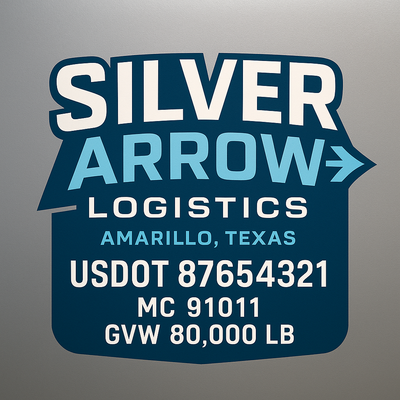 Trucking, Logistics, Transport Inspired Truck Door Lettering Decal Sticker Signs For Style & Compliance With USDOT, MC, GVW Or Any Regulation Number Lines (Set of 2)