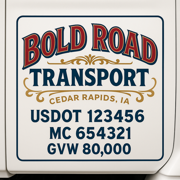Trucking, Logistics, Transport Inspired Truck Door Lettering Decal Sticker Signs For Style & Compliance With USDOT, MC, GVW Or Any Regulation Number Lines (Set of 2)
