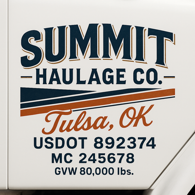 Trucking, Logistics, Transport Inspired Truck Door Lettering Decal Sticker Signs For Style & Compliance With USDOT, MC, GVW Or Any Regulation Number Lines (Set of 2)