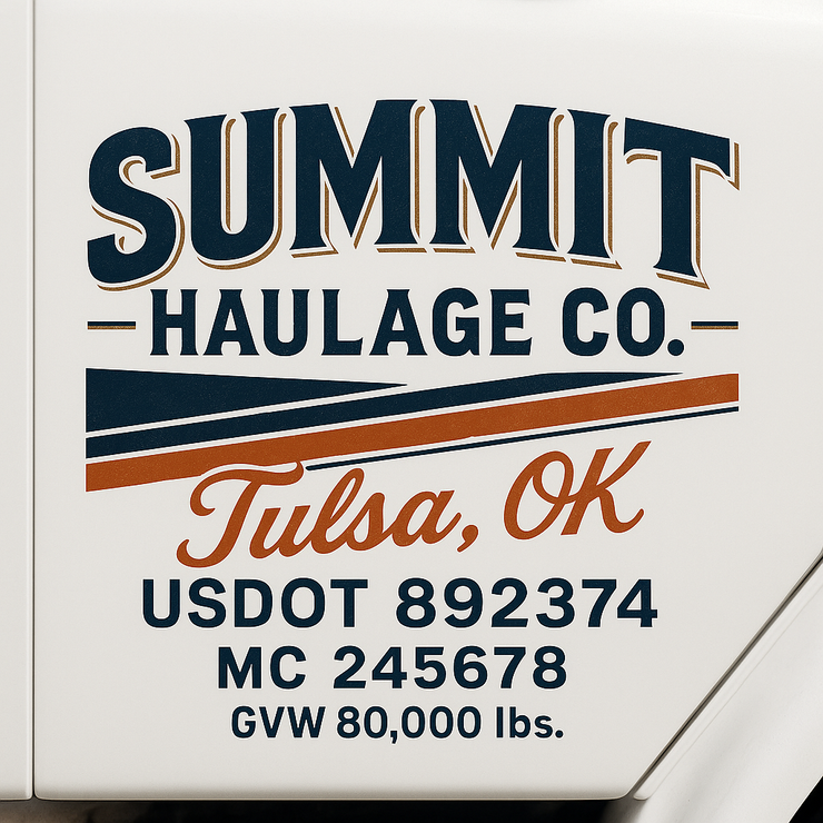 Trucking, Logistics, Transport Inspired Truck Door Lettering Decal Sticker Signs For Style & Compliance With USDOT, MC, GVW Or Any Regulation Number Lines (Set of 2)