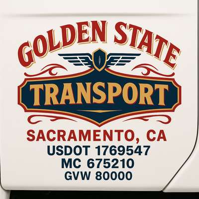 Trucking, Logistics, Transport Inspired Truck Door Lettering Decal Sticker Signs For Style & Compliance With USDOT, MC, GVW Or Any Regulation Number Lines (Set of 2)