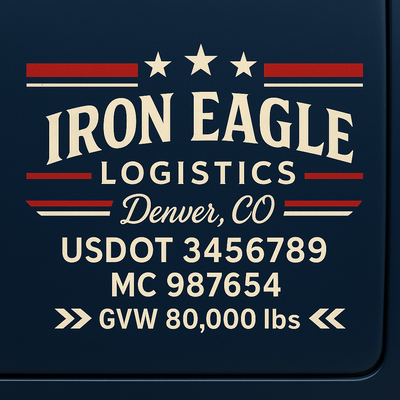 Trucking, Logistics, Transport Inspired Truck Door Lettering Decal Sticker Signs For Style & Compliance With USDOT, MC, GVW Or Any Regulation Number Lines (Set of 2)