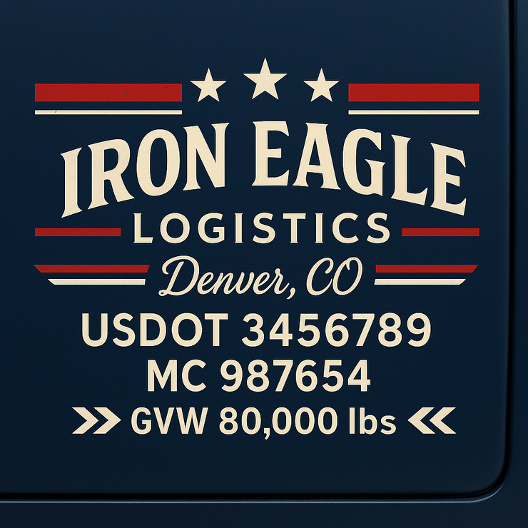 Trucking, Logistics, Transport Inspired Truck Door Lettering Decal Sticker Signs For Style & Compliance With USDOT, MC, GVW Or Any Regulation Number Lines (Set of 2)