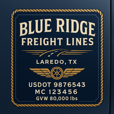 Trucking, Logistics, Transport Inspired Truck Door Lettering Decal Sticker Signs For Style & Compliance With USDOT, MC, GVW Or Any Regulation Number Lines (Set of 2)