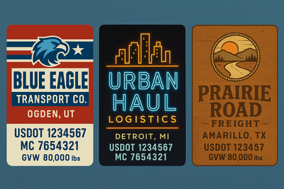 Trucking, Logistics, Transport Inspired Truck Door Lettering Decal Sticker Signs For Style & Compliance With USDOT, MC, GVW Or Any Regulation Number Lines (Set of 2)
