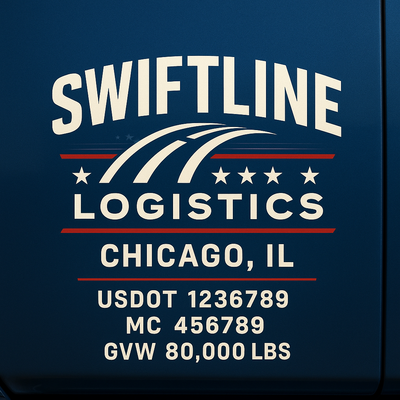 Trucking, Logistics, Transport Inspired Truck Door Lettering Decal Sticker Signs For Style & Compliance With USDOT, MC, GVW Or Any Regulation Number Lines (Set of 2)