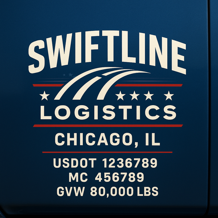 Trucking, Logistics, Transport Inspired Truck Door Lettering Decal Sticker Signs For Style & Compliance With USDOT, MC, GVW Or Any Regulation Number Lines (Set of 2)