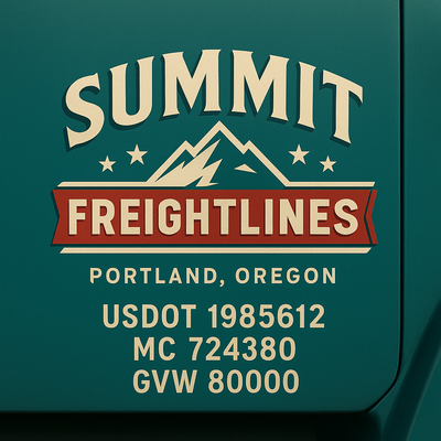 Trucking, Logistics, Transport Inspired Truck Door Lettering Decal Sticker Signs For Style & Compliance With USDOT, MC, GVW Or Any Regulation Number Lines (Set of 2)