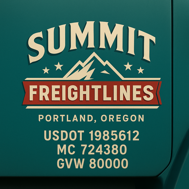 Trucking, Logistics, Transport Inspired Truck Door Lettering Decal Sticker Signs For Style & Compliance With USDOT, MC, GVW Or Any Regulation Number Lines (Set of 2)