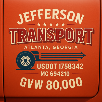 Trucking, Logistics, Transport Inspired Truck Door Lettering Decal Sticker Signs For Style & Compliance With USDOT, MC, GVW Or Any Regulation Number Lines (Set of 2)
