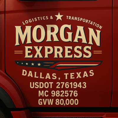 Trucking, Logistics, Transport Inspired Truck Door Lettering Decal Sticker Signs For Style & Compliance With USDOT, MC, GVW Or Any Regulation Number Lines (Set of 2)