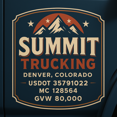 Trucking, Logistics, Transport Inspired Truck Door Lettering Decal Sticker Signs For Style & Compliance With USDOT, MC, GVW Or Any Regulation Number Lines (Set of 2)