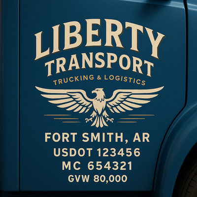 Trucking, Logistics, Transport Inspired Truck Door Lettering Decal Sticker Signs For Style & Compliance With USDOT, MC, GVW Or Any Regulation Number Lines (Set of 2)