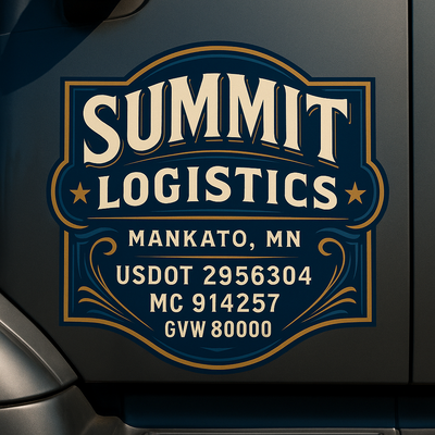 Trucking, Logistics, Transport Inspired Truck Door Lettering Decal Sticker Signs For Style & Compliance With USDOT, MC, GVW Or Any Regulation Number Lines (Set of 2)