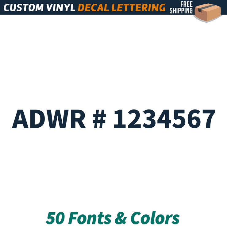 ADWR Number Regulation Decal Sticker, (Set of 2)