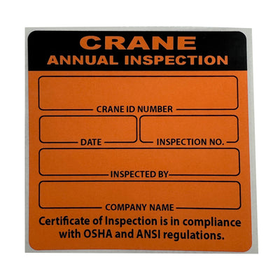 Crane Annual Inspection Label Decal Sticker