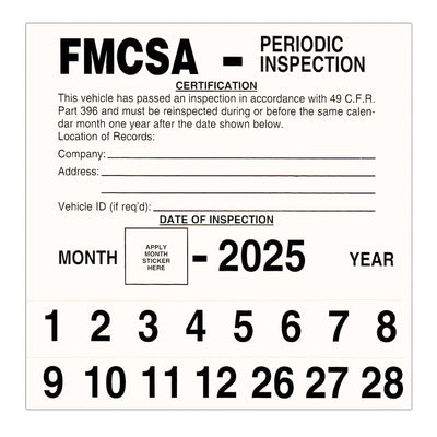 FMCSA Periodic Inspection Label Sticker Decal Sign 5" x 5", Permanent Self Adhesive Vinyl -  DOT AVIR 49 CFR Part 396 Requirement Compliant
