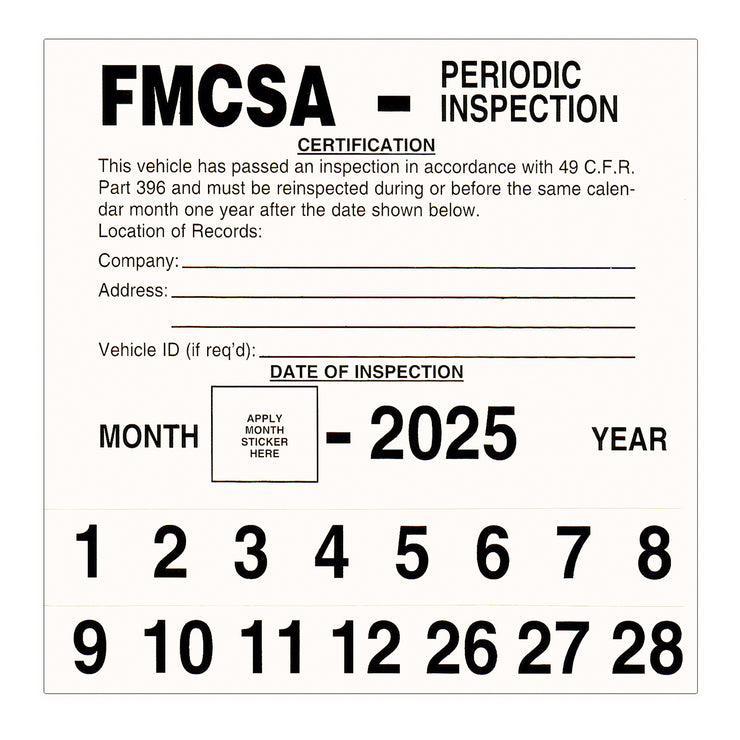 FMCSA Periodic Inspection Label Sticker Decal Sign 5" x 5", Permanent Self Adhesive Vinyl -  DOT AVIR 49 CFR Part 396 Requirement Compliant