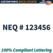 NEQ Number Regulation Decal Sticker, (Set of 2)