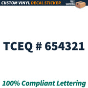 TCEQ Number Regulation Decal Sticker, (Set of 2)