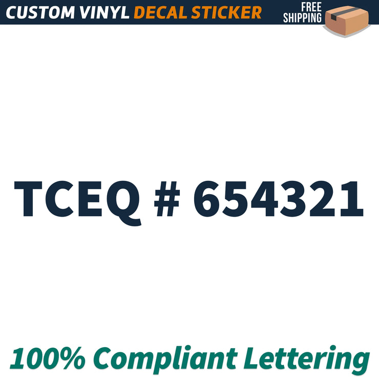 TCEQ Number Regulation Decal Sticker, (Set of 2)