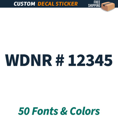 WDNR Number Regulation Decal Sticker, (Set of 2)