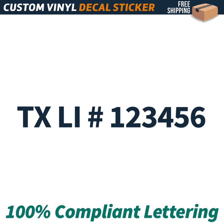 TX LI # Number Regulation Decal Sticker Lettering, (Set of 2)