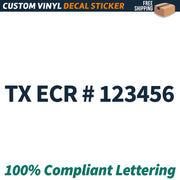 TX ECR  # Number Regulation Decal Sticker Lettering, (Set of 2)